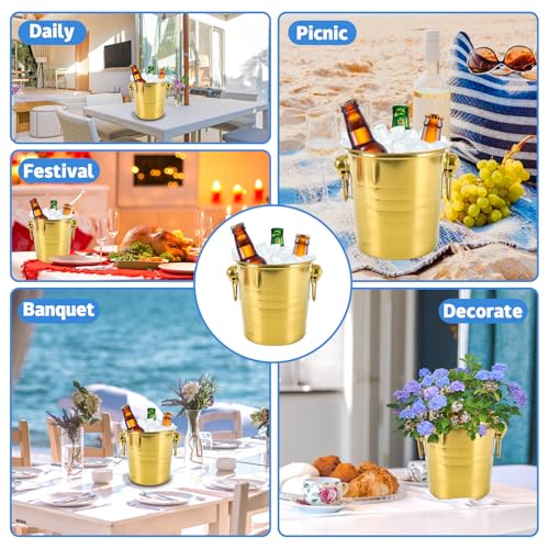4 Pcs Stainless Steel Champagne Bucket, 3 Qt Double Wall Ice Bucket with Handles, Metal Wine Chiller for Champagne, Beer, ...