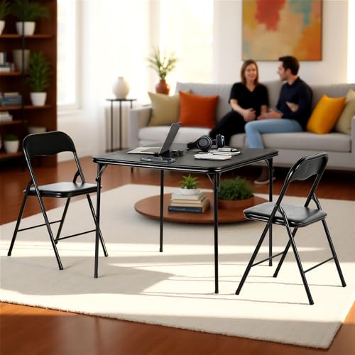 Homy Casa Folding Card Table – 33.9 Inch Square Metal Construction for Indoor & Outdoor Games and Recreation (3-Piece)