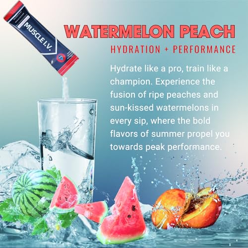 Muscle I.V.® Hydration Electrolyte Drink Mix - Watermelon Peach - 16 Easy Open Single Serve Powder Stick Packs | Caffeine ...