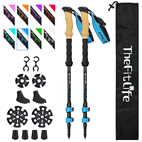 TheFitLife Carbon Fiber Trekking Poles – Collapsible and Telescopic Walking Sticks with Natural Cork Handle and Extended E...