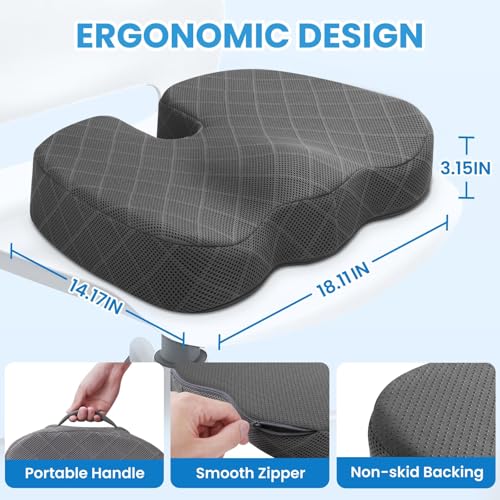 TushGuard Seat Cushion - Memory Foam Cushion for Office Chair, Car Seat, Airplane, Bleacher - Sciatica & Hip & Coccyx Pain...
