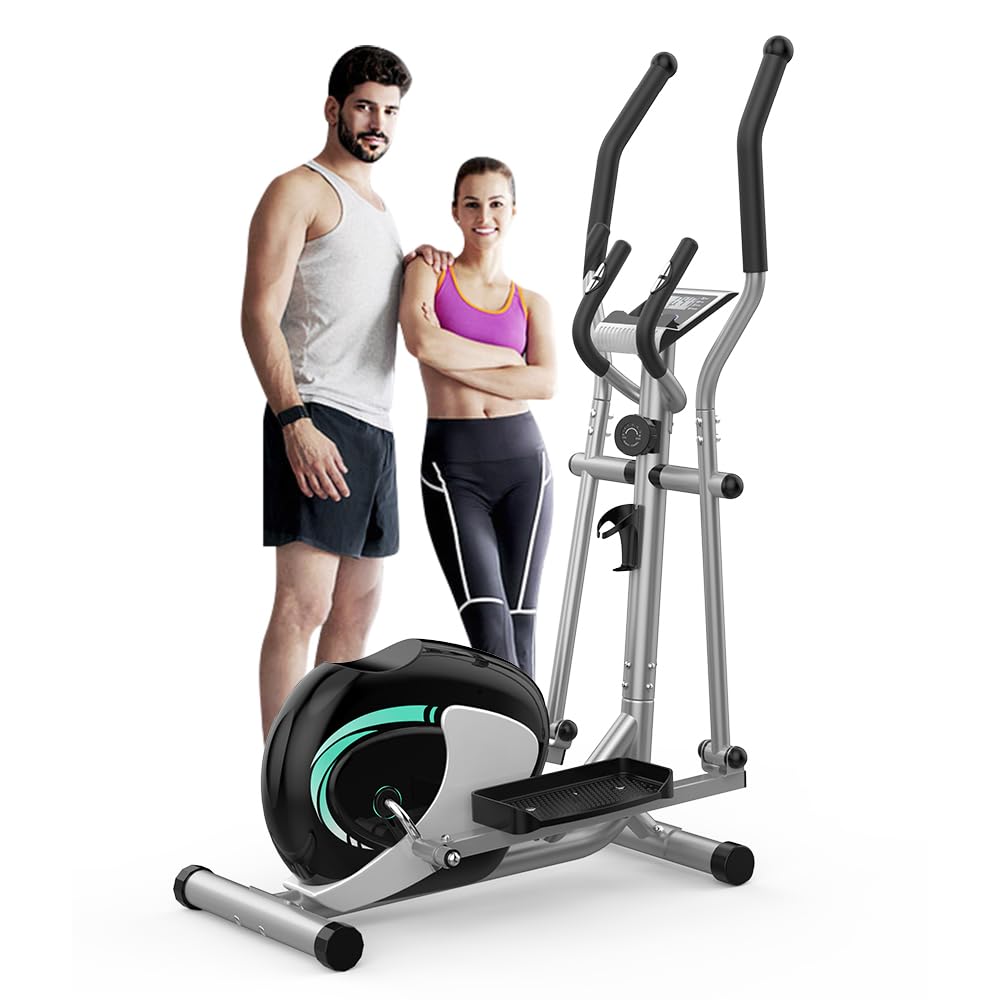 Dripex Elliptical Exercise Machine, Elliptical Machine for Home with 16 Resistance Levels, Quiet & Smooth Magnetic Elliptical Training Machines with 13.2 lb Flywheel, LCD Monitor & Pulse (Silver)