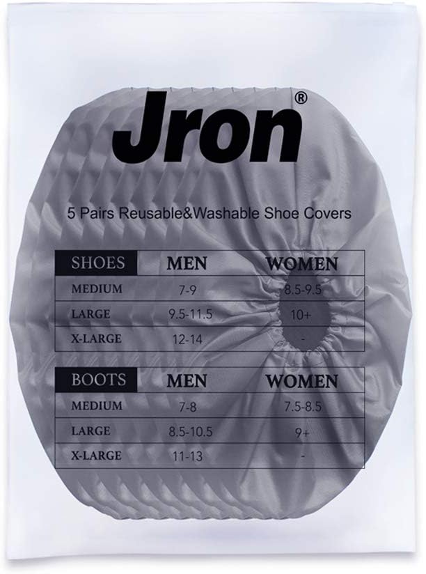 Jron 5 Pairs Premium Reusable Washable Shoe Cover Boot Covers for Contractors (5 Pairs | 9.5-11 For Shoes/US 8.5-10.5 For Boots, Grey)