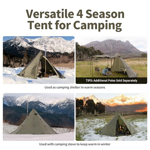 Naturehike Ranch Fire Teepee Tent, Cold Weather Winter Hot Tent with Stove Jack, 4-6 Person Waterproof Windproof 4 Season ...