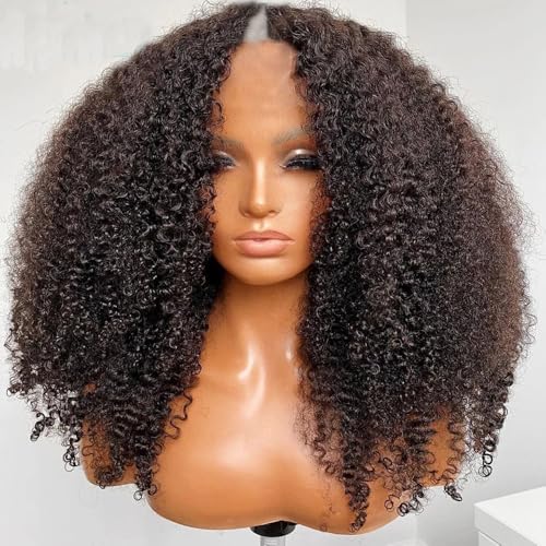 V Part Wig Human Hair Afro Kinky Curly Wig No Leave Out Brazilian Human Hair Wig For Black Women Beginner Friendly 200% Density Upgrade U Part Kinky Curly Wigs 16Inch