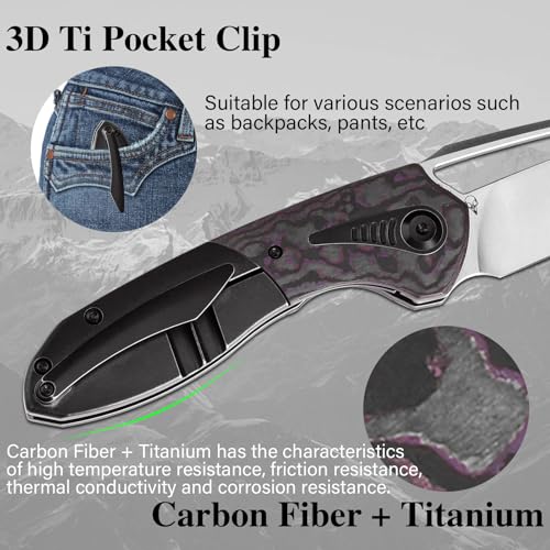 KANSEPT Thoth Camping Pocket Knives for Men 8.05in Folding Knives with 3.43in Satin CPM 20CV Material and Blackwash Titani...