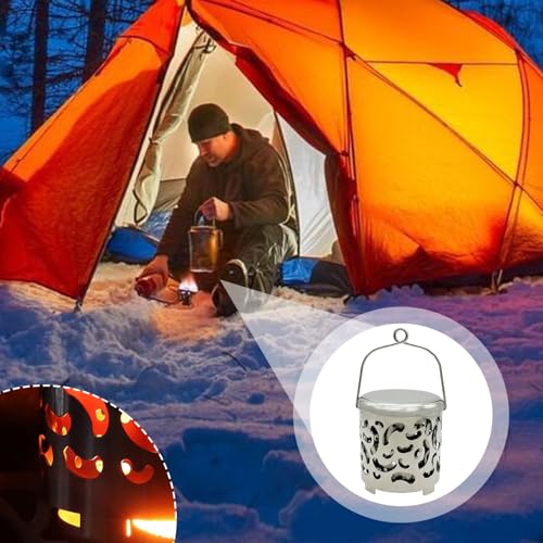 Camping Heater Stove, High Temperature Resistant Tent Heater with Handle Portable Camping Tent Heater Small Stainless Stee...