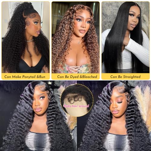 22 Inch 13x6 Deep Wave Lace Front Wigs Human Hair Deep Wave Frontal Wig 13x6 HD Lace Front Wigs Pre Plucked with Baby Hair Virgin Human Hair Wig for Women Natural Color
