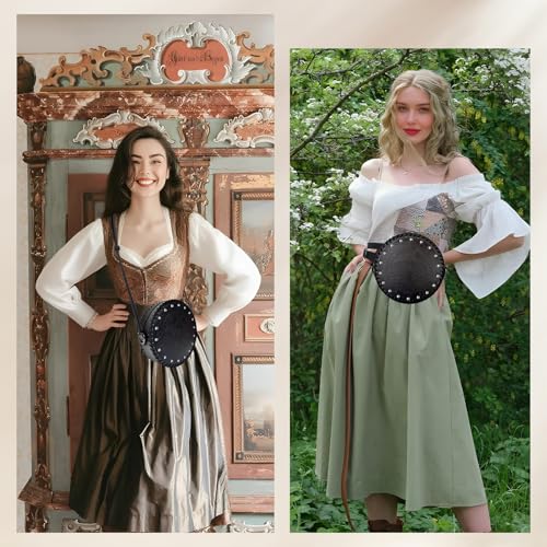 Renaissance Bag for Women,Viking Embossed Faux Leather Belt Purse Medieval Waist Bag,Ren Faire Accessories Gift for Trave...