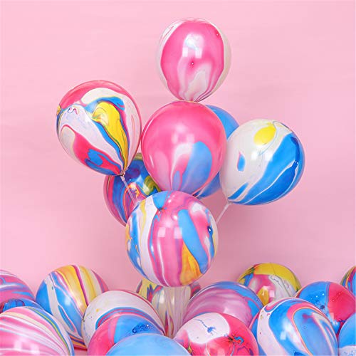 Rainbow Tie Dye Balloons 100PCS 12 Inch Agate Marble Latex Swirl Balloons For Tie Dye Birthday Party Supplies,Candyland,Ba...