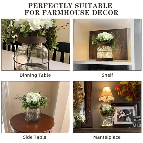 Farmhouse Glass Lantern Vase Vintage Flower Vases with Plants Hydrangea Lights Rustic Floral Arrangement Centerpieces Home...