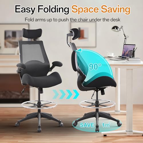 BOLISS Drafting Office Chair 400lbs High Back Wide Standing Desk Chair Comfortable with Flip up Armrests Lumbar Support Ad...