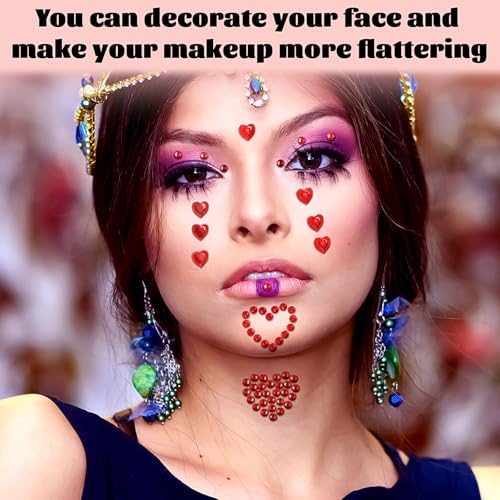 Doneace Heart Rhinestones Self Adhesive Face Gems Stickers, Hair Gems Face Jewels Festival Essentials Rave Accessories Rhi...