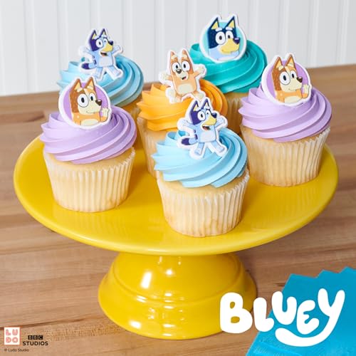 DecoPac Bluey So Much Fun Rings, 24 Cupcake Decorations Featuring Bluey, Bingo, Bandit, and Chilli, 3D Food Safe Cake Topp...