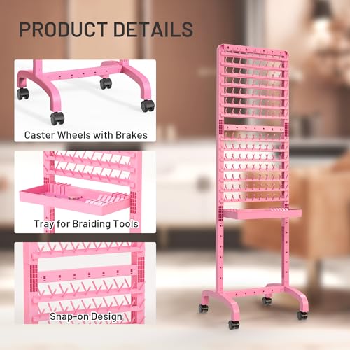 Adjustable 280 Pegs Braiding Rack, Hair Racks with Tray and Braiding Tools, 2-sided Braid Rack for Braiders, Hair Separator with Wheels