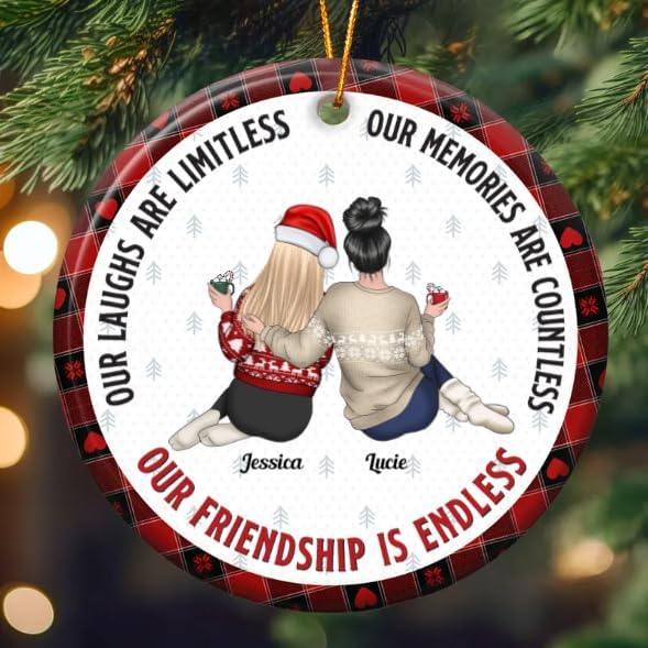 Macorner Personalized Friendship Gifts Hanging Ceramic Ornament, Our Friendship is Endless, for Friend, Bestie, for Woman, Friend Birthday Gifts for Women Friendship