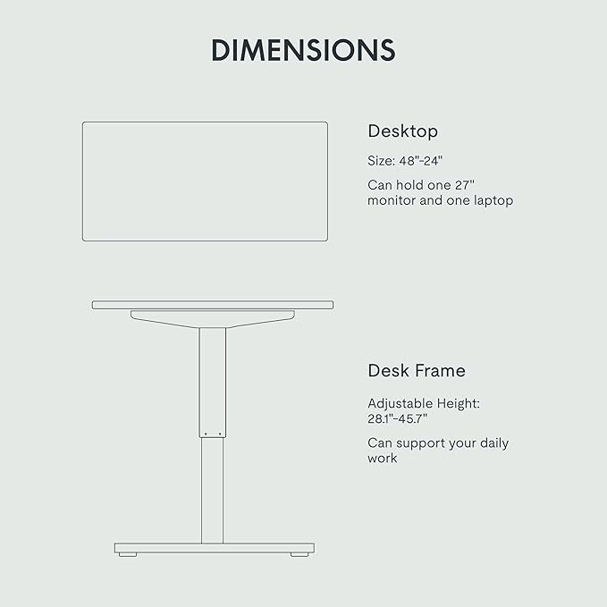FLEXISPOT EN1 One-Piece Electric Standing Desk 48 x 24 Inches Seamless Seamless Desktop Height Adjustable Desk Stand Up Desks for Home Office (Silver Frame + Black Top, 2 Packages)