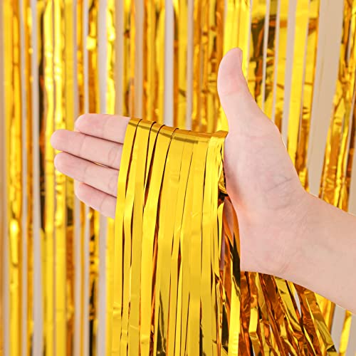 Voircoloria 3 Pack 3.3x8.2 Feet Gold Foil Fringe Backdrop Curtains, Tinsel Streamers, Fringe Backdrop for 2025 New Years E...