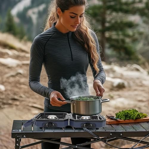 Propane Double Burner Two Burner Camp Stove, 16000 BTU Portable Folding Gas Stove for Camping, With grill, grill pan and c...