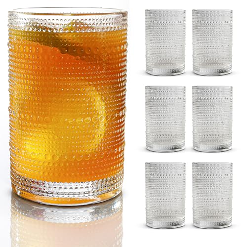 Hobnail Drinking Glasses, Vintage Glassware Set of 6, Vintage Drinking Glasses 16.2 oz, Bubble Glasses Drinking, Hobnail G...