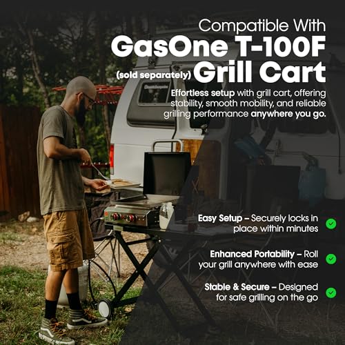 GasOne Flat Top Gas Grill with Lid – Auto Ignition Propane – Premium Stainless Steel Body Tabletop with Pre Season Griddle...