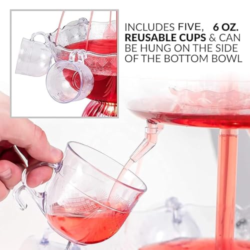 3-Tier Party Fountain Electric Drink Dispenser with LED Lighted Base Light-Up Flow Drink Fountain with 5 Reusable Cups 3L ...