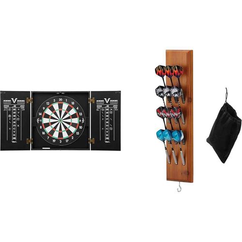 Viper Hideaway Cabinet & Steel-Tip Dartboard Ready-to-Play Bundle & Viper Dart Caddy Solid Wood Wall Mounted Dart Holder/Stand