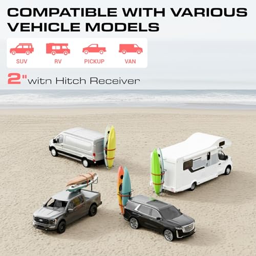 nutoniz 2-in-1 RV Hitch Mount Kayak Rack for Truck SUV Camper Trailer, Height Adjustable Vertical Standing Kayak Carrier w...