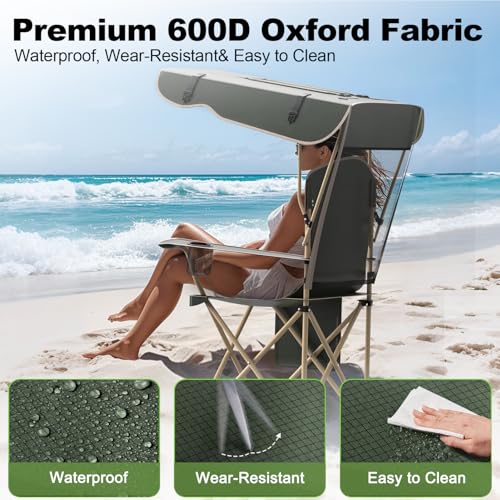 VTOY Portable Camping Chair with Canopy - Folding Chair with Canopy, Durable 600D Oxford Canopy Chair for Camping, Beach, ...
