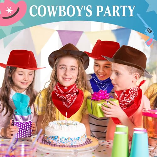 Haysandy 24 Pieces Western Cowboy Hat Set, Felt Cowboy Themed Party Hats with Paisley Bandanas for Kids Costume Party (Re...