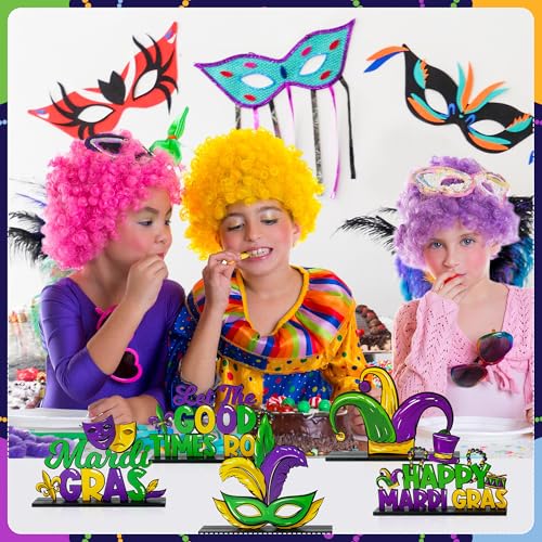 Haooryx Mardi Gras Wooden Centerpieces Decorations - 5Pcs Mardi Gras Carnival Themed Wood Detachable Table Topper Let The ...
