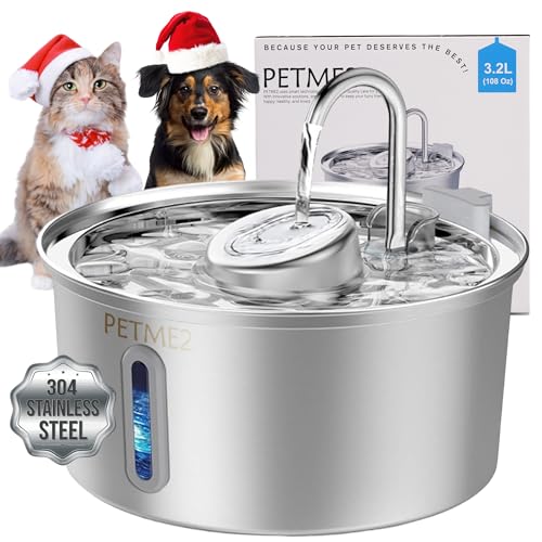 Luxury Smart Pet Fountain 2026 – 3.2L/108oz Stainless Steel Automatic Cat & Dog Water Fountain, Indoor Pet Water Dispenser...