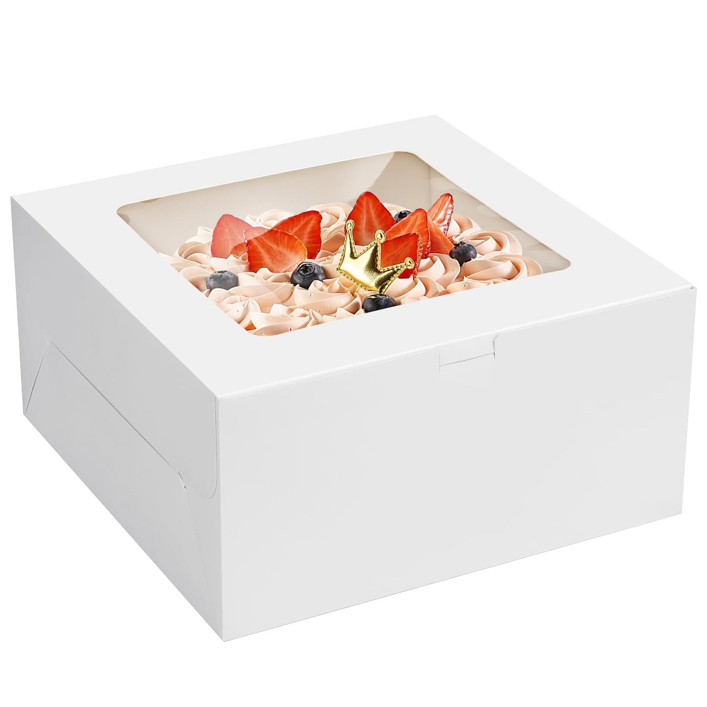 4 Pack Cake Boxes 10 Inch, Disposable Cake Transport Container, White Bakery Boxes with Large Window, for Cookies Pies Cupcakes Pastry (10×10×5 Inches)