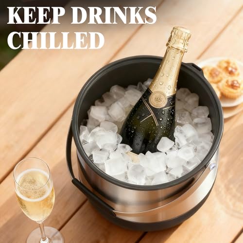 7QT/6.8L Large Insulated Ice Bucket for Parties, Double-Wall Beverage Bucket with Scoop & Lid,Keeps Champagne, Wine, Beer ...