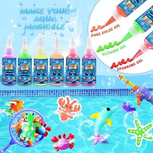BEIREG Aqua Water Fairy Gel Kit, Magic Squishy Elf Water Toy Kit with 18 Color Gel, 18 Shape Molds, 2 Fishing Toy, Create ...