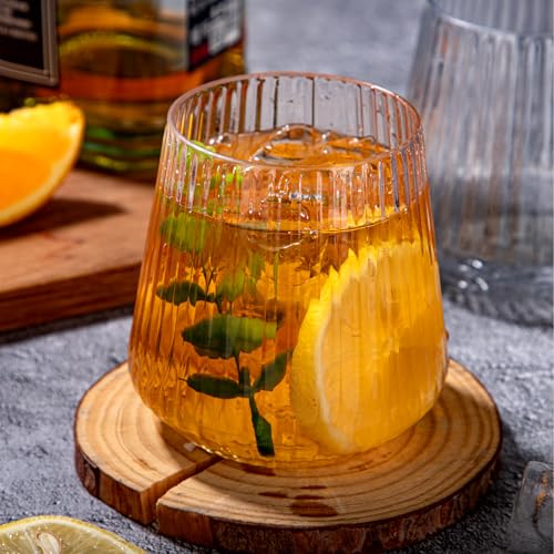Ciaell 30 Pack Plastic Ribbed Wine Glasses - 14 OZ Thicker Origami Stemless Disposable Wine Champagne Whiskey Unbreakable ...