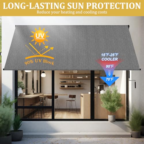 Shade&Beyond 8' X 8' Manual Retractable Awnings for Patio, Outdoor Retractable Patio Awning Sunshade Shelter for Backyard, Garden, Balcony, Grey