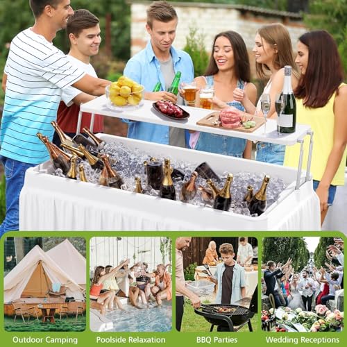 LHBcraft Outdoor Ice Cooler Folding Table with Extra Storage Shelf,Ice Tables for Parties with Drain,Cooler Server for Cam...