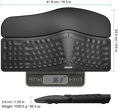 Arteck Split Ergonomic Keyboard with Cushioned Wrist and Palm Rest, 2.4G USB Wireless Comfortable Natural Ergonomic Split ...