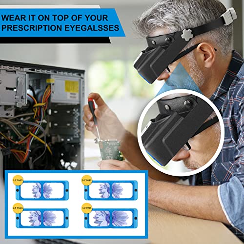 Dilzekui Headband Magnifier with LED Light, Rechargeable Head Mount Magnifier 1.5X to 3.5X, Opitcal Magnifying Glass with ...