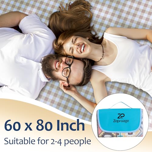 Zeproage Waterproof Picnic Blankets, 60" x 80" Picnic Mat Outdoor Portable Travel Camping Bordeaux Blue
