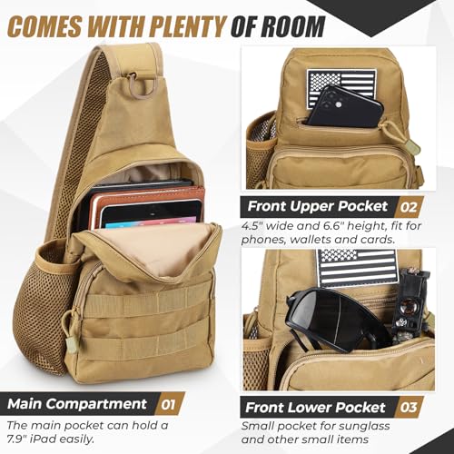 UTOKIER Tactical Sling Bag, Compact Military MOLLE EDC Shoulder Backpack, Crossbody Chest Daypack with Water Bottle Holder...