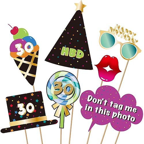 BRT Bearingshui 30th Photo Booth Props, Birthday Party Accessories & Signs
