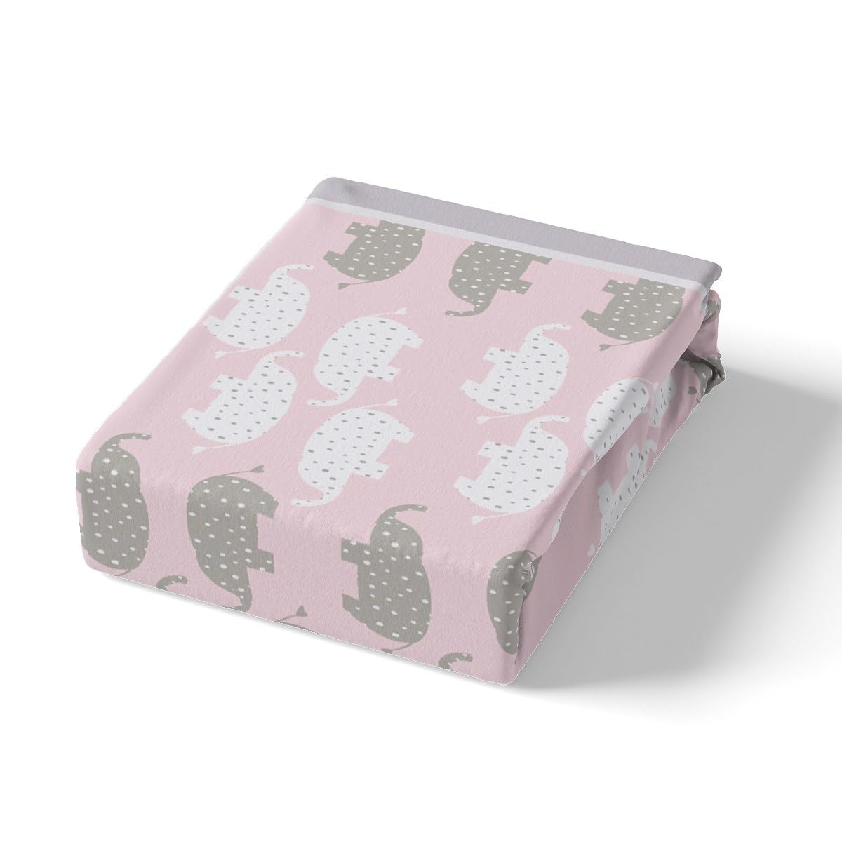 Castle Fairy Kawaii Elephant Fitted Sheet Twin Size,Cute White Gray Elephant Silhouette Soft and Luxury Sheet Set,Cartoon Pink Animals Grid Bedding All Round Elastic Pocket,for Kids Boys Room