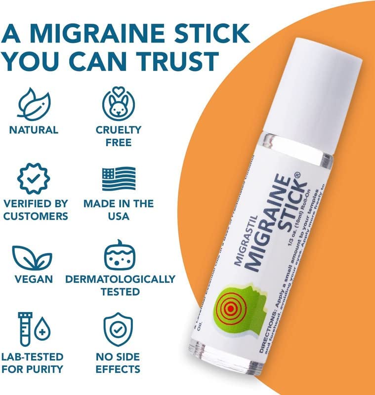 Basic Vigor Migrastil Migraine Stick 3-Pack Natural Migraine Roll-on. Made in The USA with Peppermint, Spearmint and Lavender Essential Oils. (Regular Strength)