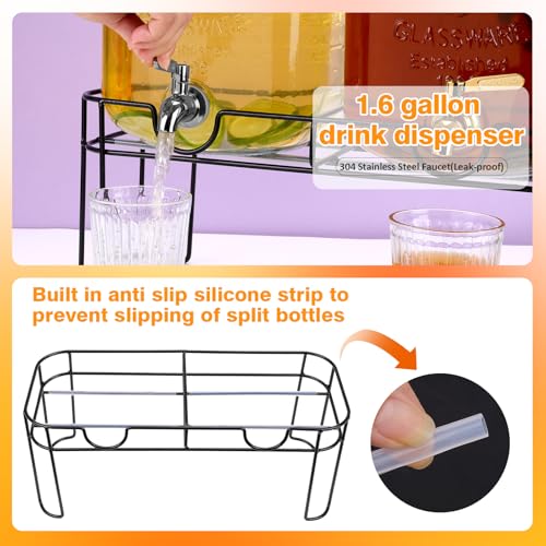 1.6 Gallon Glass Drink dispenser, 2 PCS Beverage Dispenser With Stand, Lemonade Dispenser with Stainless Steel Spigot,Drin...