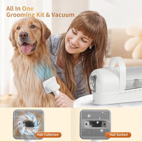 8VR Dog Grooming Kit, Pet Grooming Vacuum with Pet Clipper Nail Grinder, Dog Hair Vacuum with 6 Pet Grooming Tools for Dog...
