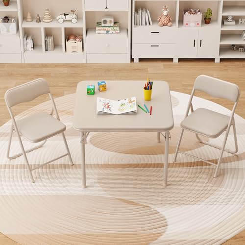 CuisinSmart Folding Card Table and Chair Set of 3, Portable Square Card Table with 2 Padded Chairs, Foldable Chairs and Ta...