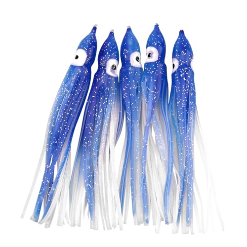 OriGlam 30pcs Luminous Squid Fishing Lures, Glow Octopus Skirts Squid Skirts Trolling Lures, Trolling Saltwater Baits Soft...