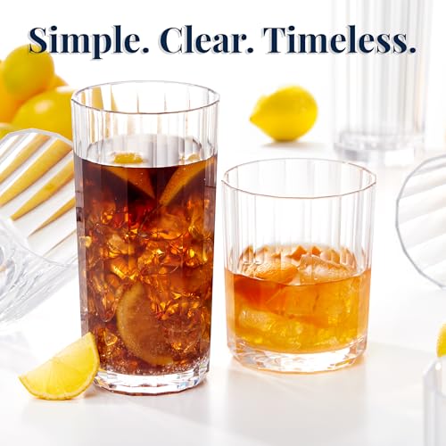 US Acrylic Faceted Clear Plastic Reusable Drinking Glasses (Set of 8) 14oz Rocks & 18oz Water Cups, BPA-Free Tumblers, Mad...